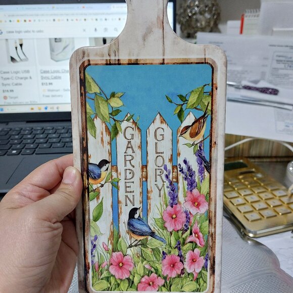 Mini Ceramic Cutting Board Garden Glory Birds Flower Decor Hot Dish Stand - Picture 1 of 7